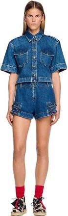 Sandro Ruffled denim shorts in Blue Jean at Nordstrom, Size 36 Eu