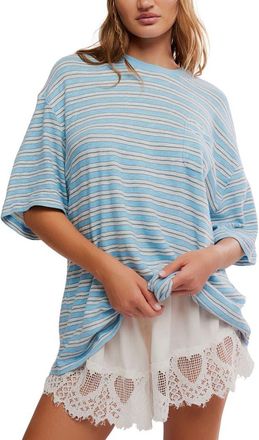 Free People Allover Stripe Cotton T-Shirt in Blissful Blue Combo at Nordstrom, Size X-Small