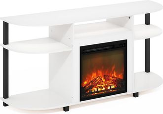 Furinno Entertainment Center Stand with Fireplace for TV up to 55 Inch, Solid White