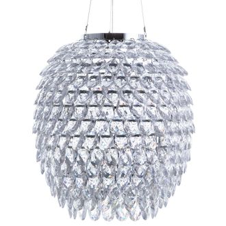 Beliani L&aacute;mpara Colgante De Cristal Transparente 110 Cm Estructura De Metal Con Cristales Glamour Sauer
