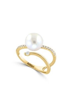 Effy 14K Yellow Gold Diamond & Freshwater Pearl Open Ring - 0.22 ctw in White at Nordstrom Rack, Size 7