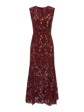 Self Portrait Burgundy Guipure Lace Midi Dress