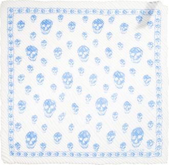 Alexander McQueen Alexander McQueen, Silky Scarves, female, Blue, Size: ONE SIZE Pleated Skull Scarf