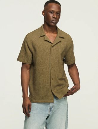 Lucky Brand Mens Seersucker Short Sleeve Knit Shirt