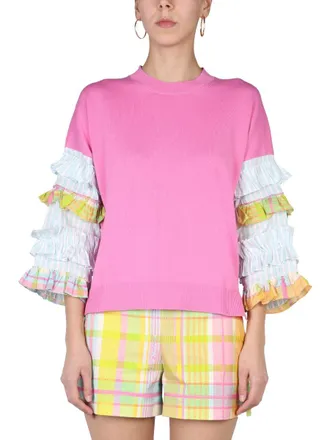 Moschino Ruffled Jersey Knit Sweater - Pink