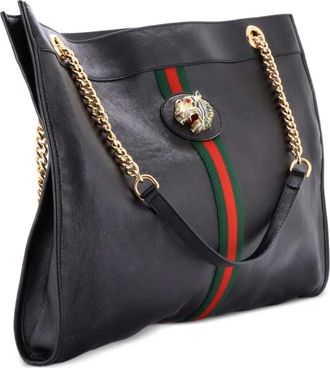 Gucci Rajah Chain Leather Large tote bag - Zwart