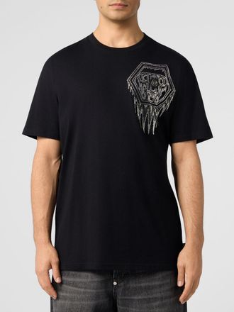 Philipp Plein T-shirt in cotone con logo Hexagon ricamato e impreziosito da strass