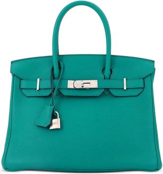Herm&egrave;s Birkin Handbag Blue Clemence with Palladium Hardware 30 satchel - Blauw