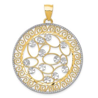 Diamond2Deal 14k Yellow Gold and White Rhodium Diamond-cut Filigree Pendant