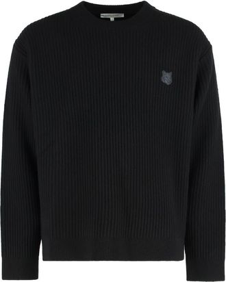 Maison Kitsuné Truien & Vesten, Heren, Zwart, XL, Wol, Geribbelde wollen trui