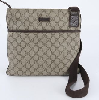 Gucci Beige Leather Coated Canvas Messenger Bag Shoulder Bag (Pre-Owned)