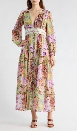 By Design Anna Long Sleeve Button Front Maxi Dress in Flower Collage at Nordstrom Rack, Size X-Small