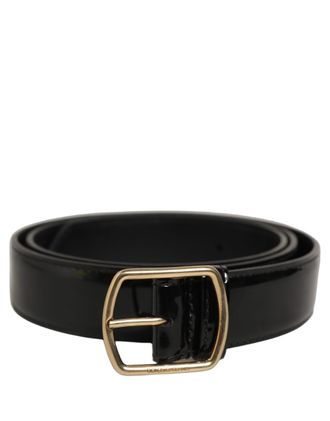 Dolce & Gabbana Patent Leather with Gold Buckle Belt - Black