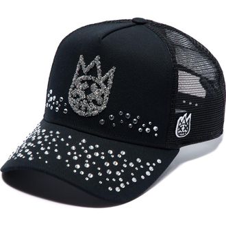 Cult of Individuality Shimuchan Logo Crystal Embellished Trucker Hat in Black at Nordstrom