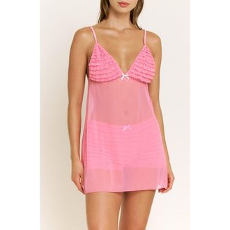 Honeydew Intimates Rumba Floral Ruffle Sheer Chemise in Paradise at Nordstrom, Size X-Small
