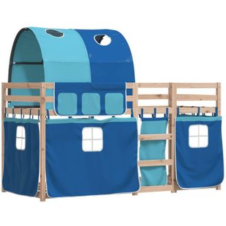 vidaXL Litera Con Cortinas Madera Maciza De Pino Azul 90x190 Cm Vidaxl