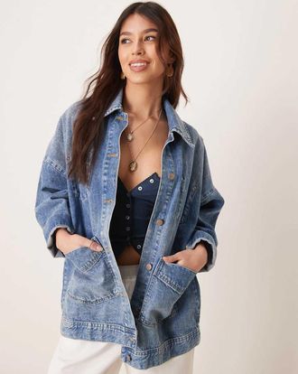 Free People avery denim shacket in washed blue