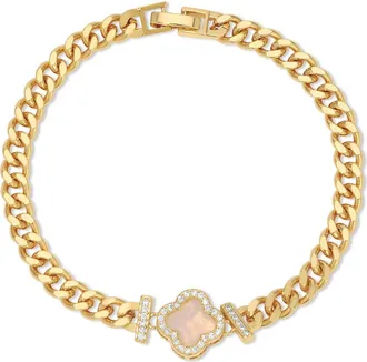 Eye Candy Los Angeles Jade Cubic Zirconia Chain Bracelet in Gold at Nordstrom Rack
