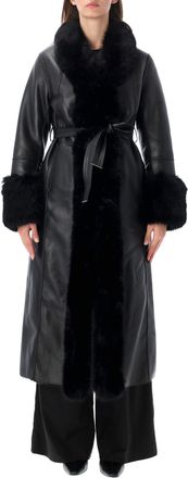 Urban Code Reversible Leather Plush Fur Trim Long Coat