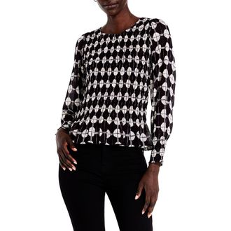 Nic+Zoe Dot Smocked Chiffon Top in Black Multi at Nordstrom Rack, Size Xx-Large