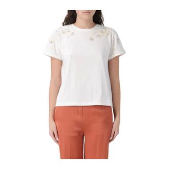 Twinset T-Shirts, female, White, Size: XS T-Shirt con applicazioni a fiori