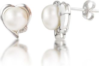 MAX + STONE 925 Sterling Silver Freshwater Heart Pearl Earrings