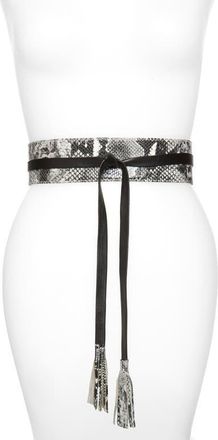 Raina Bronco Snake Embossed Leather Wrap Belt in Black And Gray at Nordstrom
