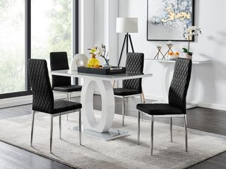 Furniturebox Giovani 4 Grey Dining Table & 4 Velvet Milan Chairs in Black