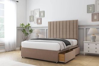 Comfort Beds Tokyo Plush Divan Base 2 Drawers - 26 Headboard in Taupe | Size: Small Single