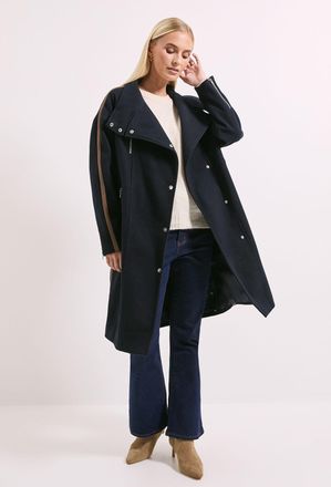 Principles Womens Funnel Neck Zip Detail Colourblock Longline Coat - Navy - Size 16 UK