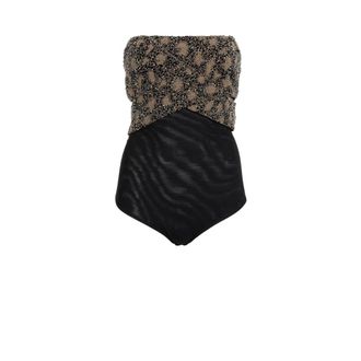 Roberto Cavalli Bead-Embellished Wrap-Effect Bodysuit - female - Roberto Cavalli - Full-Body - Black - XS - Tops