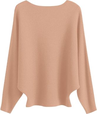 Generic Womens Jumpers Plain Crewneck Long Sleeve Elastic Sweater Ladies Elegant Casual Loose Pullover Jumper(Camel, L)
