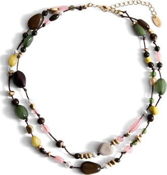 Mango Beaded Layered Necklace in Pastel Green at Nordstrom