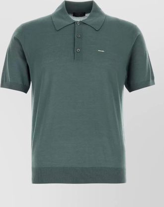 Prada wool shirt polo collar ribbed hem