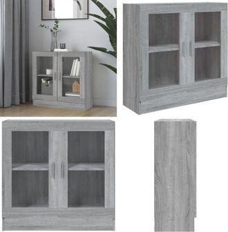 vidaXL Mobile Vetrina Grigio Sonoma 82,5x30,5x80 cm Legno Multistrato - Libreria in legno multistrato - Mobile in vetro