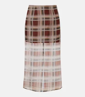 Frame Denim Check silk midi skirt