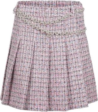 Self Portrait Geplooide Boucl&eacute; Minirok - Dames - Korte rokken - Roze - 2XS - Wol - Rokken