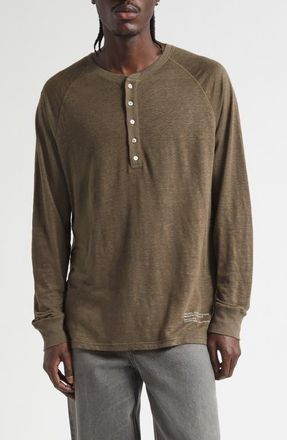 Golden Goose Journey Serafino Long Sleeve Linen Henely in Sea Turtle at Nordstrom, Size Xx-Large