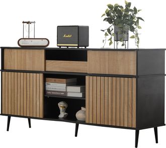 STILVORA Aparador Con 4 Puertas Correderas Y 1 Caj&oacute;n, Estantes Ajustables, En Tablero De Part&iacute;culas 160&times;40&times;80 Cm Negro Y Natural