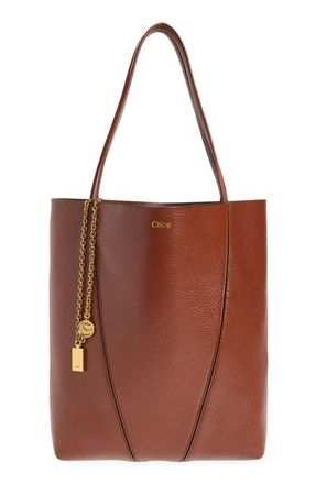 Chlo&eacute; Spin Leather Tote in Blushy Brown at Nordstrom