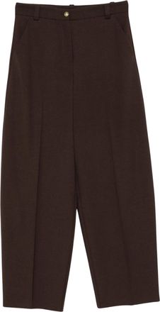 Pinko Wide-Leg Brown Trousers With Tailored Design And Leather Patch