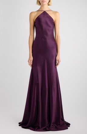 Alaia Curved Silk Satin Gown in Cognac at Nordstrom, Size 10 Us