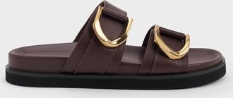 Charles & Keith Gabine Gold-Buckle Leather Slides