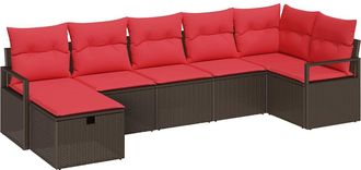 vidaXL Juego De Sof&aacute; 7 Uds. 7-n&uacute;mero De Plazas Marr&oacute;n Y Rojo Vidaxl