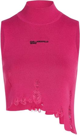 Karl Lagerfeld Distructed Knitted Top - Dames - Tops zonder mouwen - Roze - XS - Tops