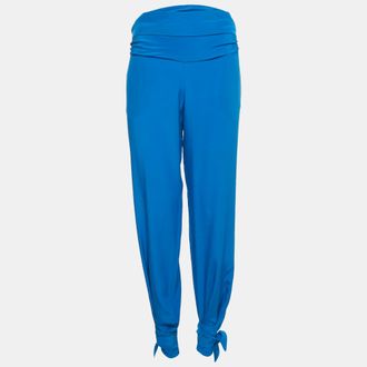 Roberto Cavalli Blue Silk Tie-Up Trousers