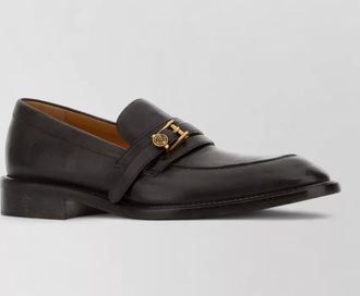 Versace leather loafers round toe gold tone hardware