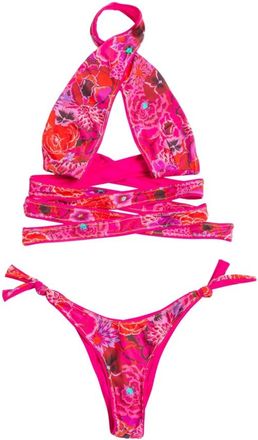 Reina Olga Bloemen Cross Front Bikini Set - Dames - Bikinis - Roze - L - Badmode
