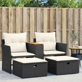 vidaXL Divano da Giardino 2 Posti con Sgabelli Nero in Polyrattan - Vidaxl
