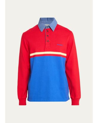 J.W.Anderson Mens Denim Collar Stretch-Cotton Polo Shirt